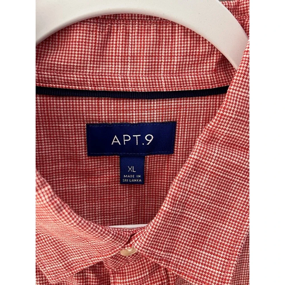 Apt 9 Button Up Shirt Mens Sz XL Red Houndstooth Cotton Pockets Long Sleeve New